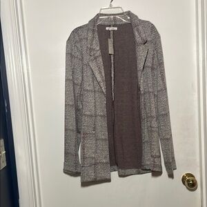 Gray Plaid Open Blazer